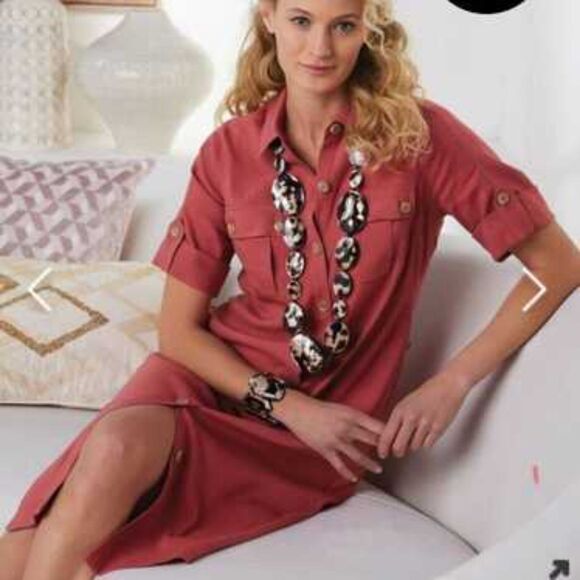 Soft Surroundings Linen Blend Button Down Fontana Belted Midi Dress - Picture 2 of 12